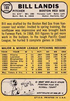 1968 Topps Milton Bradley Win-A-Card #189 Bill Landis Back