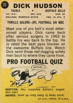 1968 Topps Milton Bradley Win-A-Card #22 Dick Hudson Back