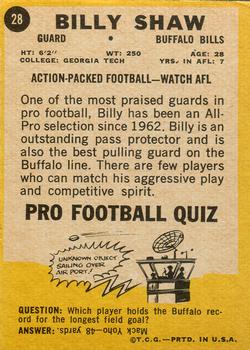 1968 Topps Milton Bradley Win-A-Card #28 Billy Shaw Back