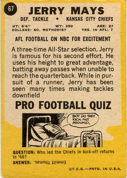 1968 Topps Milton Bradley Win-A-Card #67 Jerry Mays Back