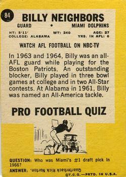 1968 Topps Milton Bradley Win-A-Card #84 Billy Neighbors Back