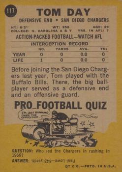 1968 Topps Milton Bradley Win-A-Card #117 Tom Day Back