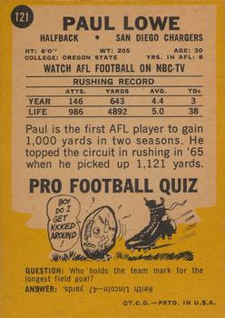 1968 Topps Milton Bradley Win-A-Card #121 Paul Lowe Back