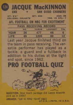 1968 Topps Milton Bradley Win-A-Card #124 Jacque MacKinnon Back