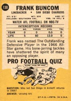 1968 Topps Milton Bradley Win-A-Card #130 Frank Buncom Back