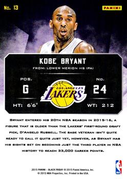 2015 Panini Black Friday #13 Kobe Bryant Back