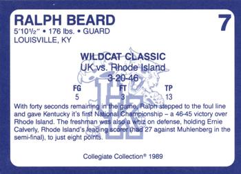 1989-90 Collegiate Collection Kentucky Wildcats #7 Ralph Beard Back