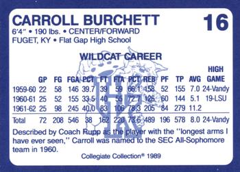 1989-90 Collegiate Collection Kentucky Wildcats #16 Carroll Burchett Back