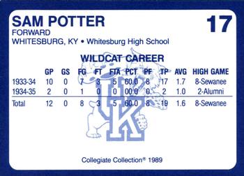 1989-90 Collegiate Collection Kentucky Wildcats #17 Sam Potter Back