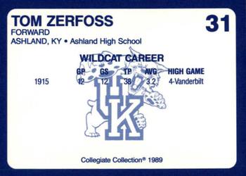 1989-90 Collegiate Collection Kentucky Wildcats #31 Tom Zerfoss Back