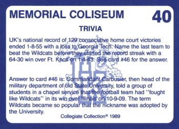 1989-90 Collegiate Collection Kentucky Wildcats #40 Memorial Coliseum Back