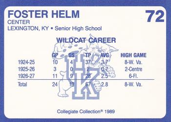 1989-90 Collegiate Collection Kentucky Wildcats #72 Foster Helm Back