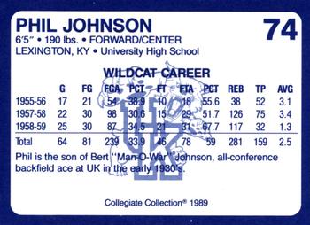 1989-90 Collegiate Collection Kentucky Wildcats #74 Phil Johnson Back