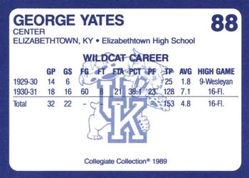 1989-90 Collegiate Collection Kentucky Wildcats #88 George Yates Back