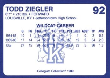 1989-90 Collegiate Collection Kentucky Wildcats #92 Todd Ziegler Back
