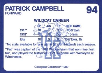 1989-90 Collegiate Collection Kentucky Wildcats #94 Patrick Campbell Back
