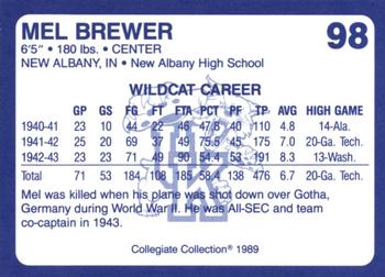 1989-90 Collegiate Collection Kentucky Wildcats #98 Mel Brewer Back