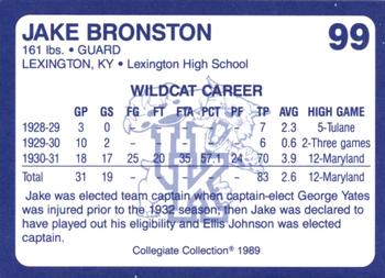 1989-90 Collegiate Collection Kentucky Wildcats #99 Jake Bronston Back