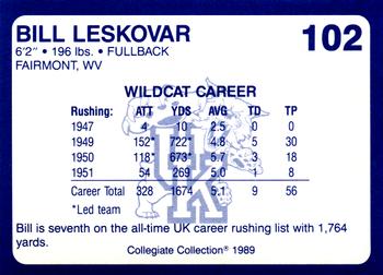 1989-90 Collegiate Collection Kentucky Wildcats #102 Bill Leskovar Back