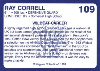 1989-90 Collegiate Collection Kentucky Wildcats #109 Ray Correll Back