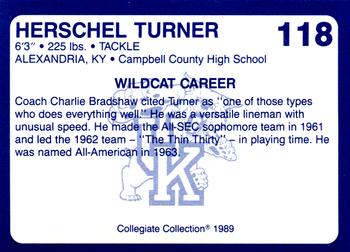1989-90 Collegiate Collection Kentucky Wildcats #118 Herschel Turner Back