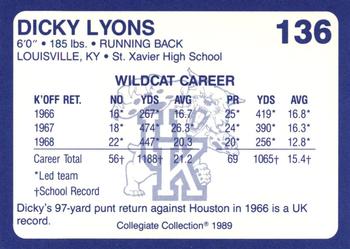 1989-90 Collegiate Collection Kentucky Wildcats #136 Dicky Lyons Back