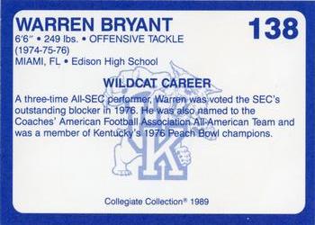 1989-90 Collegiate Collection Kentucky Wildcats #138 Warren Bryant Back