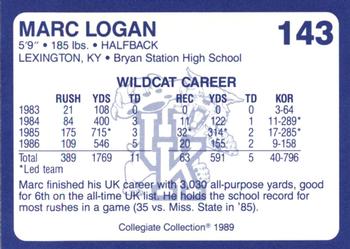 1989-90 Collegiate Collection Kentucky Wildcats #143 Marc Logan Back