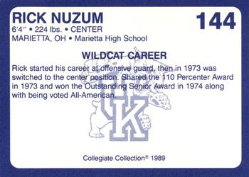 1989-90 Collegiate Collection Kentucky Wildcats #144 Rick Nuzum Back