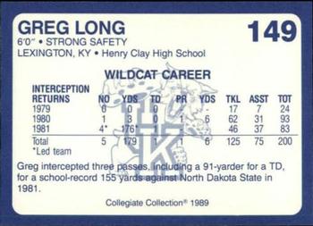 1989-90 Collegiate Collection Kentucky Wildcats #149 Greg Long Back