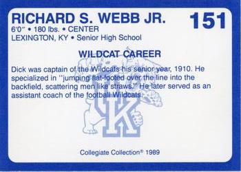 1989-90 Collegiate Collection Kentucky Wildcats #151 Richard S. Webb Jr. Back