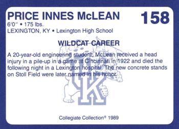 1989-90 Collegiate Collection Kentucky Wildcats #158 Price McLean Back