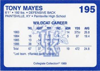 1989-90 Collegiate Collection Kentucky Wildcats #195 Tony Mayes Back