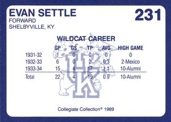 1989-90 Collegiate Collection Kentucky Wildcats #231 Evan Settle Back