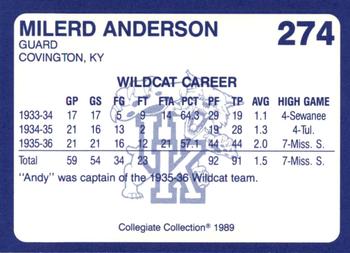 1989-90 Collegiate Collection Kentucky Wildcats #274 Milerd Anderson Back