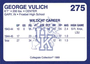 1989-90 Collegiate Collection Kentucky Wildcats #275 George Vulich Back