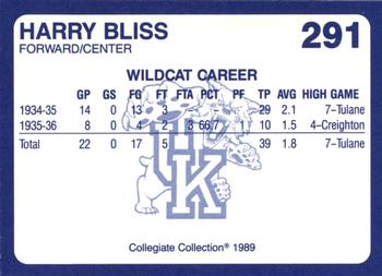 1989-90 Collegiate Collection Kentucky Wildcats #291 Harry Bliss Back