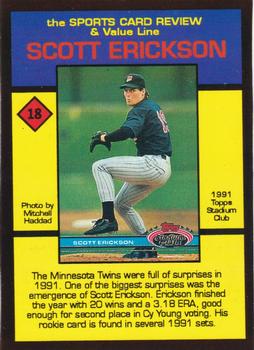 1992 The Sports Card Review & Value Line Prime Pics #18 Scott Erickson Back