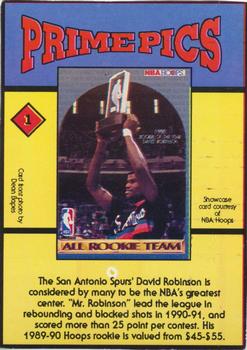 1992 The Sports Card Review & Value Line Prime Pics #1 David Robinson Back
