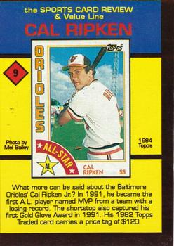 1992 The Sports Card Review & Value Line Prime Pics #9 Cal Ripken Jr. Back