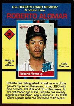 1992 The Sports Card Review & Value Line Prime Pics #20 Roberto Alomar Back