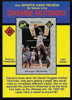 1992 The Sports Card Review & Value Line Prime Pics #23 Dikembe Mutombo Back