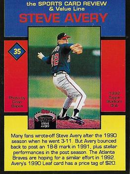 1992 The Sports Card Review & Value Line Prime Pics #35 Steve Avery Back