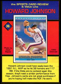 1992 The Sports Card Review & Value Line Prime Pics #36 Howard Johnson Back
