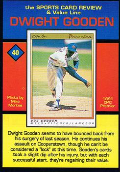 1992 The Sports Card Review & Value Line Prime Pics #40 Dwight Gooden Back
