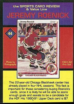 1992 The Sports Card Review & Value Line Prime Pics #44 Jeremy Roenick Back