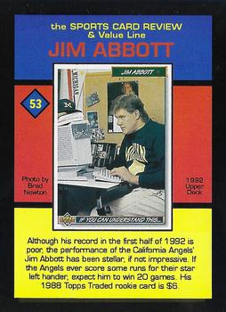 1992 The Sports Card Review & Value Line Prime Pics #53 Jim Abbott Back