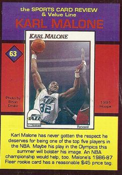 1992 The Sports Card Review & Value Line Prime Pics #63 Karl Malone Back