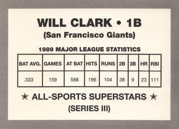 1989-90 All-Sports Superstars Series 1-4 (unlicensed) #NNO Will Clark Back