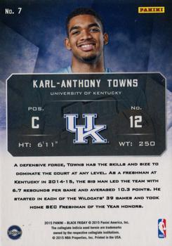 2015 Panini Black Friday - Rated Rookie Cracked Ice #7 Karl-Anthony Towns Back